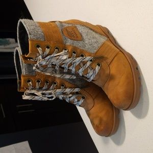 Sorel Lexie wedge, camel brown & grey, size 6.5